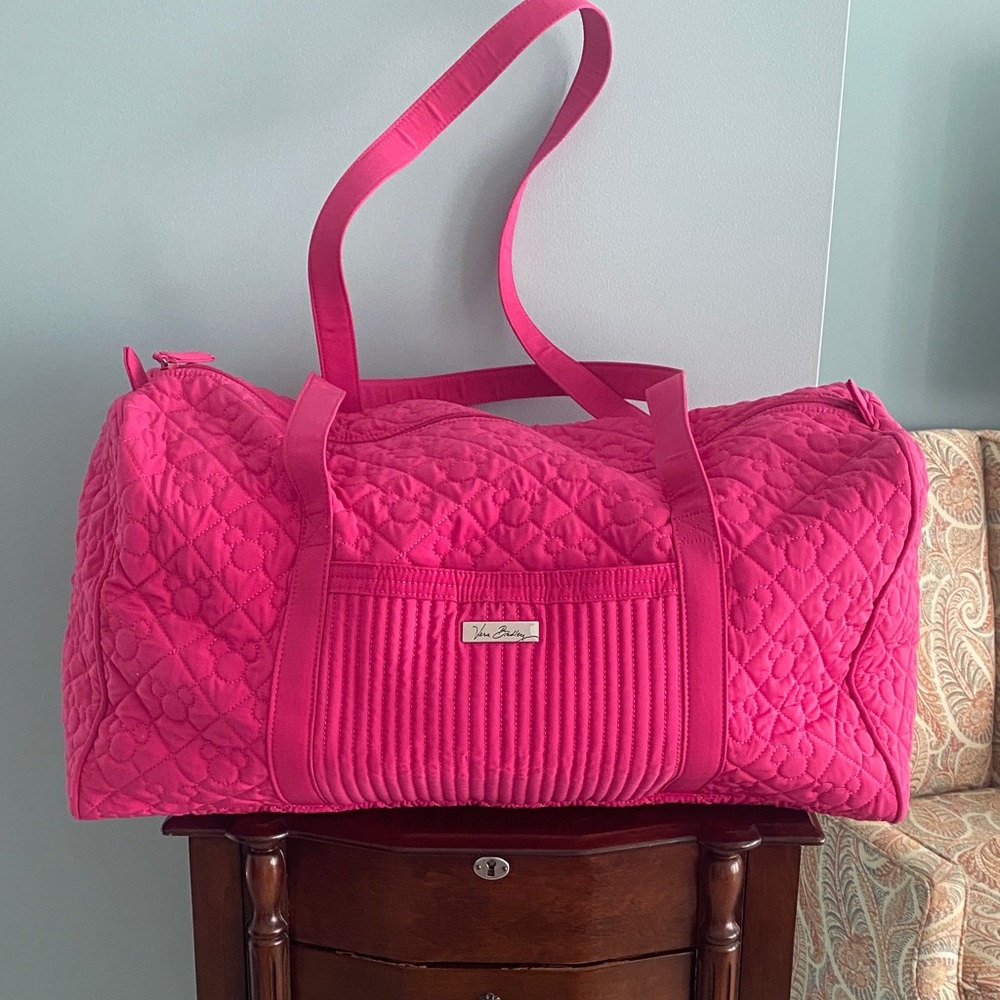 Vera Bradley Disney Quilted Travel Bag. Mickey Mouse print hot pink duffel bag